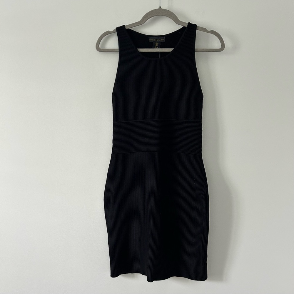 House of Harlow 1960 Black Ribbed Sleeveless Fitted Body Con Mini Dress NWT